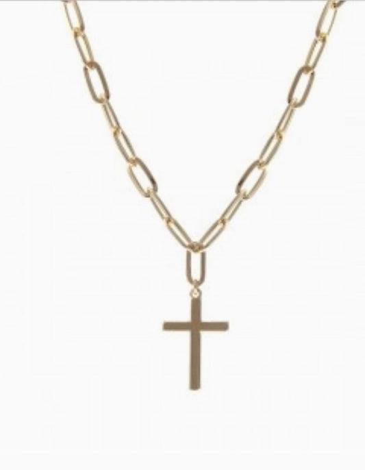 Golden - Cross Charm Pendant Necklace in Gold