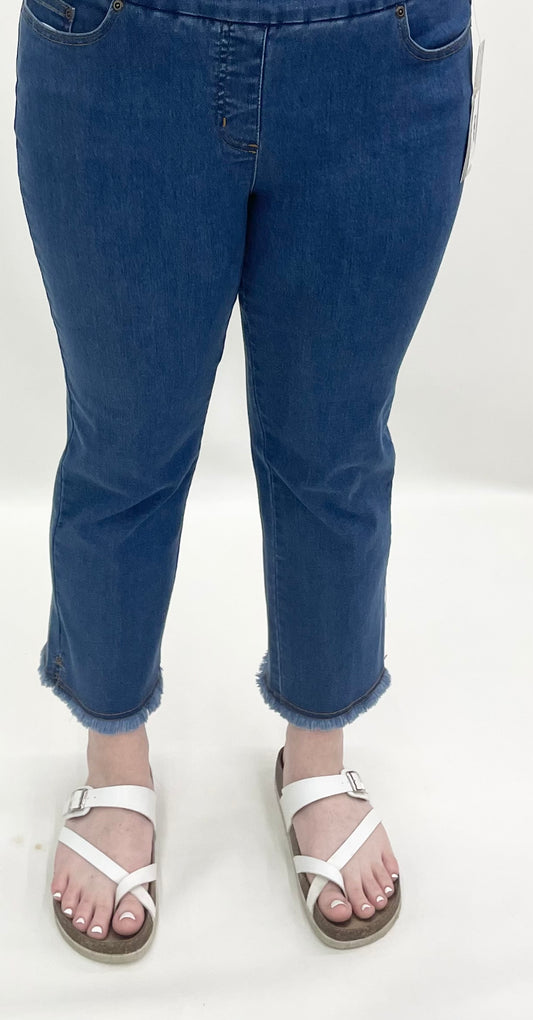 Slim Sation by Multiples #M26718PM Medium Indigo 4 Way Stretch Denim Crop Pant