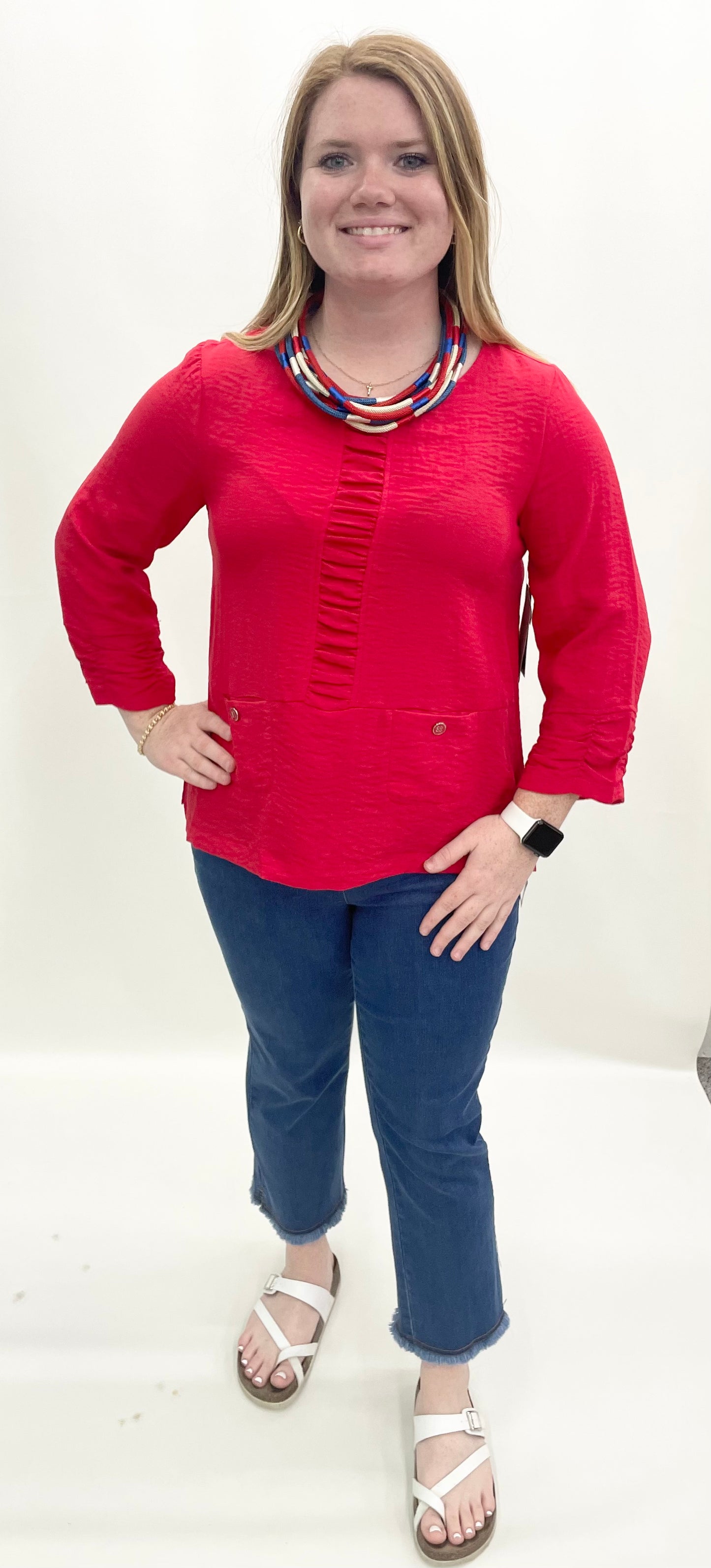 Multiples #M26108TM Fiery Red Crinkle Woven Top