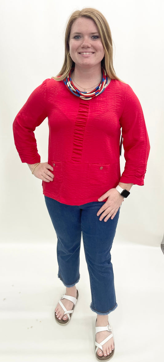 Multiples #M26108TM Fiery Red Crinkle Woven Top