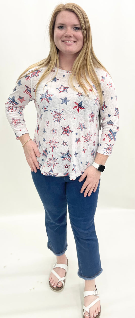 Multiples #M26312TM Crinkle Burn Out Knit Top