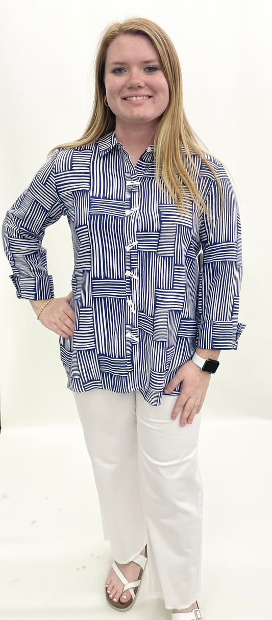 Multiples #M26311BM Rich Navy Woven Button Up Shirt