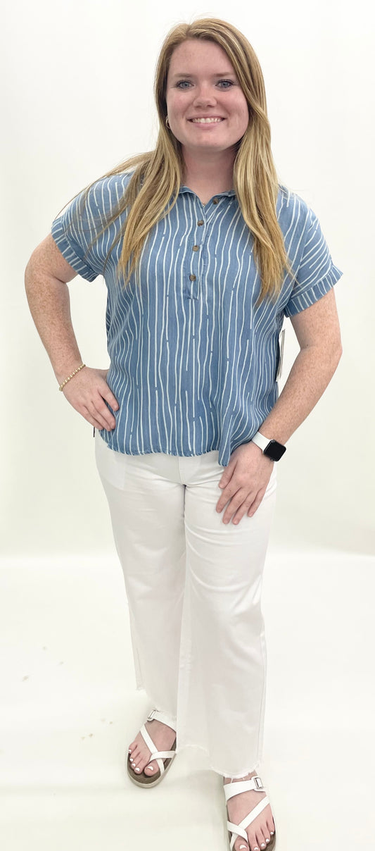 Multiples #M26301TM Lt. Indigo Denim Top