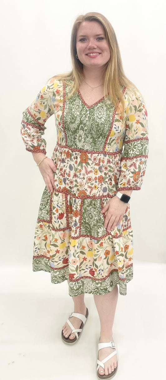 John Mark #J26691DM Floral Midi Dress