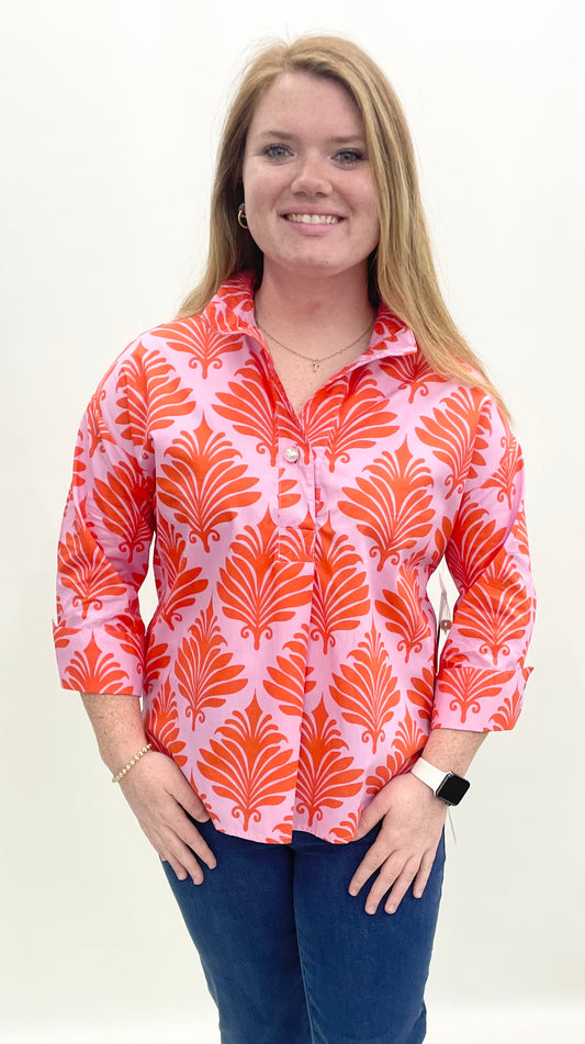Ali Miles #A26614TM Coral Print Blouse