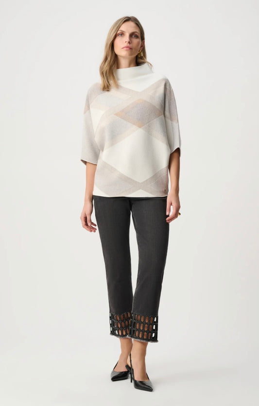 Jospeh Ribkoff #263947-4564 Brushed Viscose And Nylon Plaid Funnel-Neck Sweater