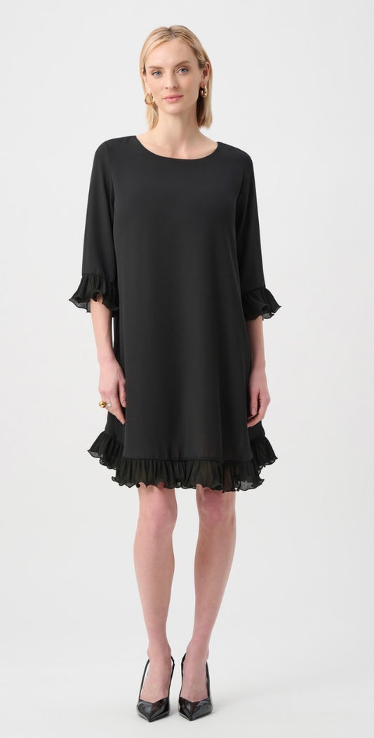 Joseph Ribkoff #263189-11 Georgette Ruffled-Trim Trapeze Dress