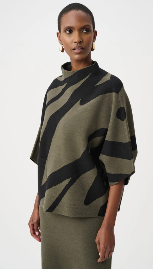Joseph Ribkoff #263936-3392 Abstract Jacquard Funnel-Neck Boxy Sweater