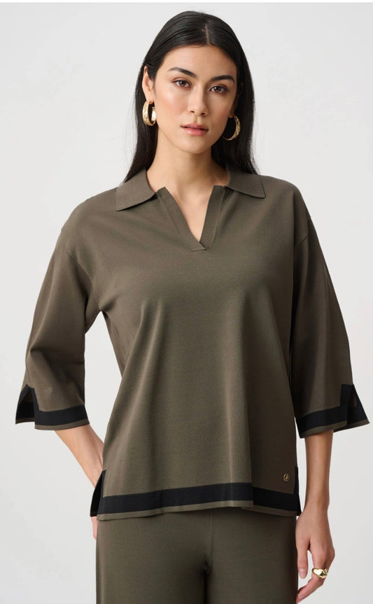 Joseph Ribkoff #253909F26-3392 Avocado/Black Sweater Knit Colour Block Top