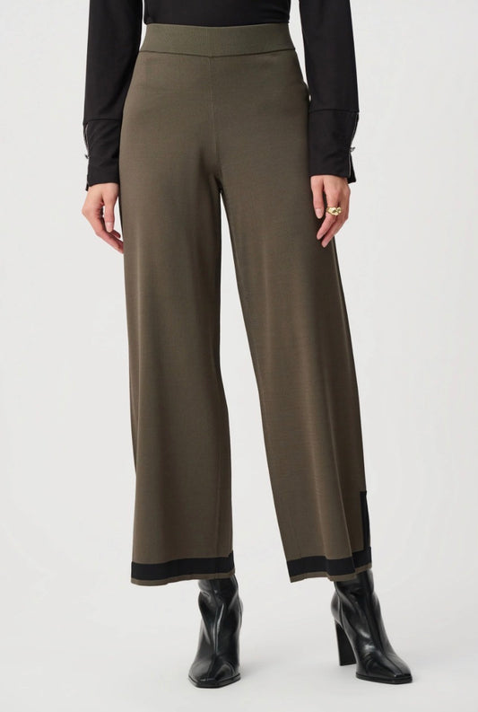 Joseph Ribkoff #253910F26-3392 Avocado/Black Sweater Knit Color Block Culotte Pants