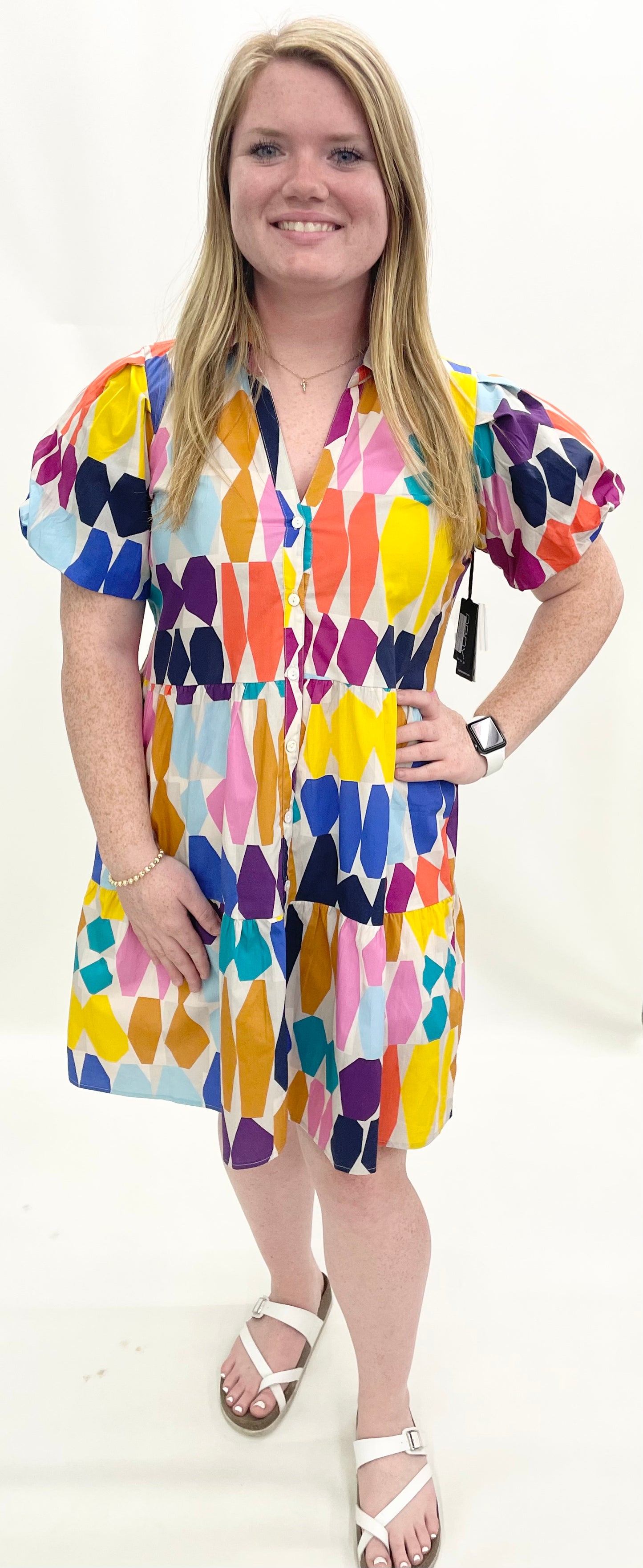 APNY #T104P/C-738D/CT Yellow/Pink Multi Flounce Shirtdress