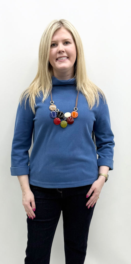 Multiples #M45105TM Rich Blue Turtleneck Top