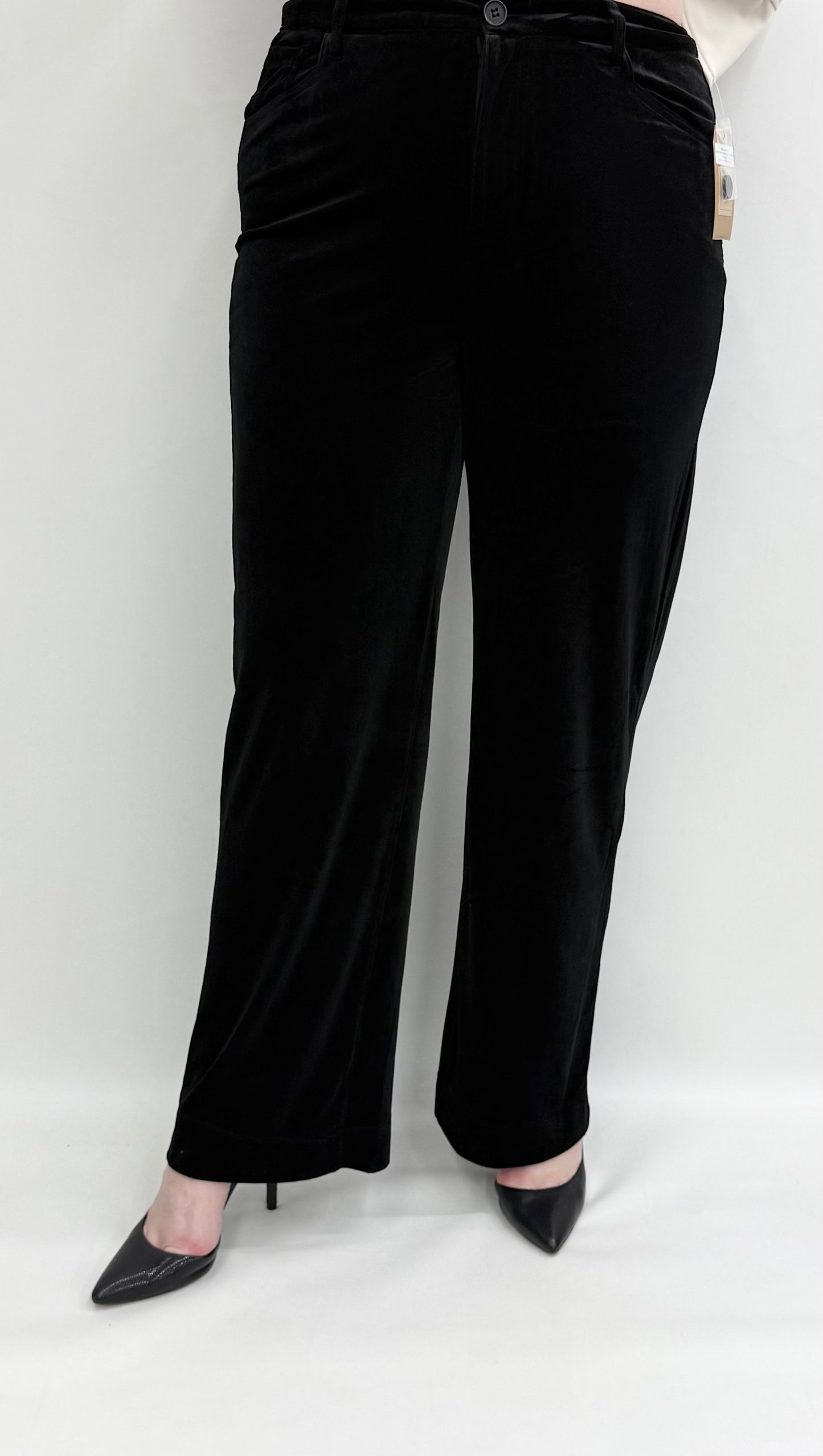 Tru-Luxe #T44104PM Black Wide Leg Velvet 5 Pocket Pant