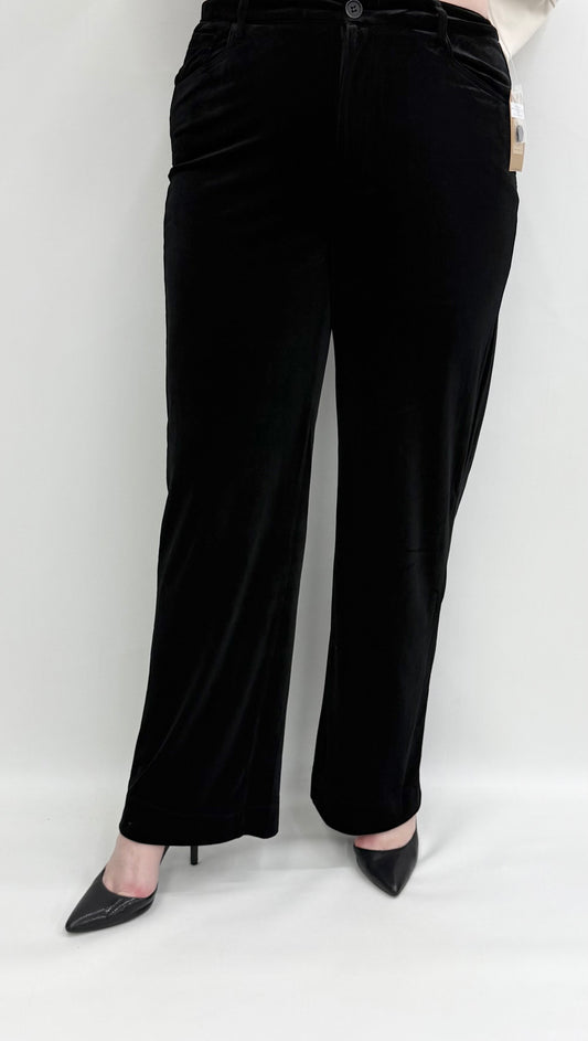 Tru-Luxe #T44104PM Black Wide Leg Velvet 5 Pocket Pant