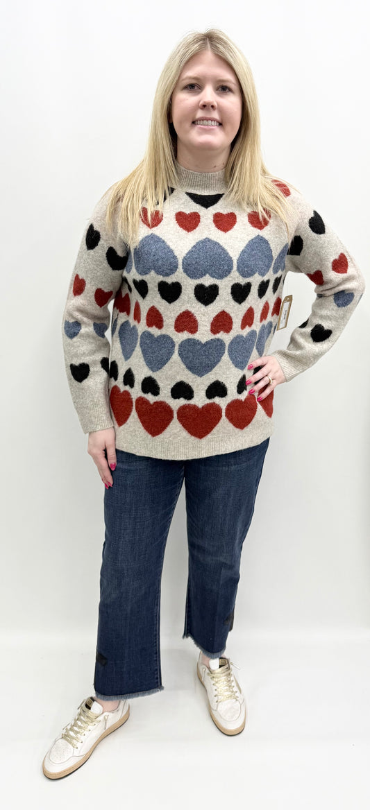 Tru-Luxe #T45340KM Heart Jacquard Sweater