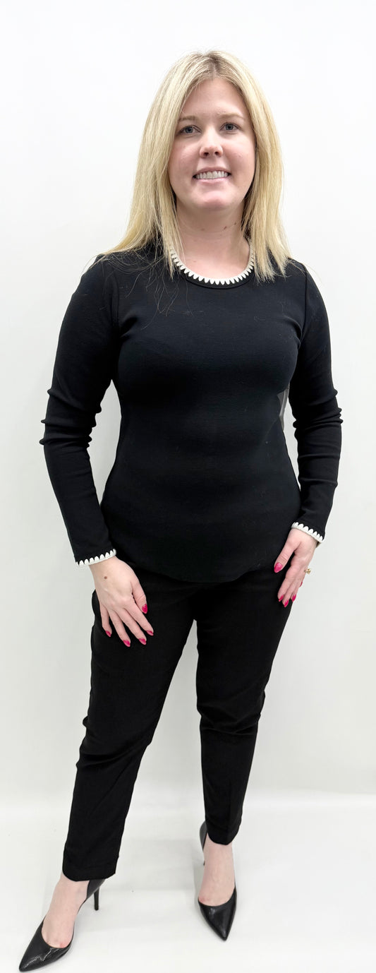 Karen Kane #4L38002 Black Edge Stitch Crewneck Top
