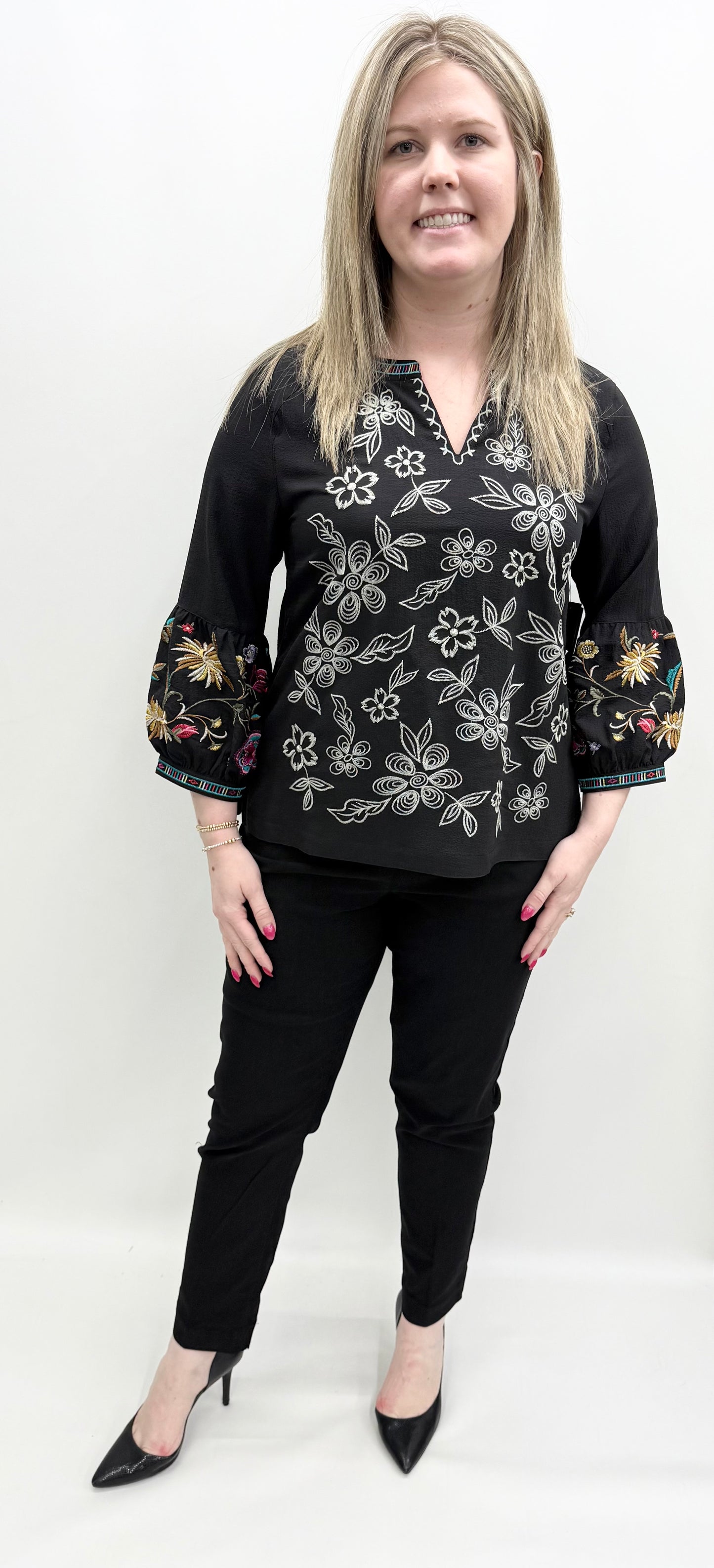 John Mark #J45742Tm Black Embroidery Top