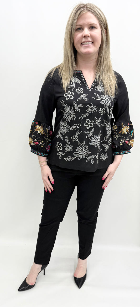 John Mark #J45742Tm Black Embroidery Top