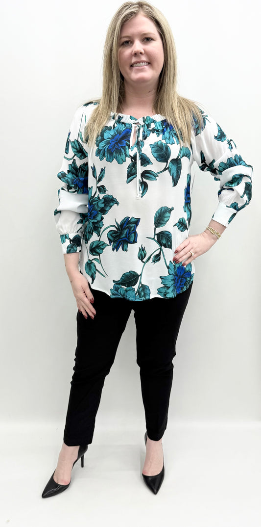 Karen Kane #4L37400 Hidden Gem Ruffle Tie Neck Top