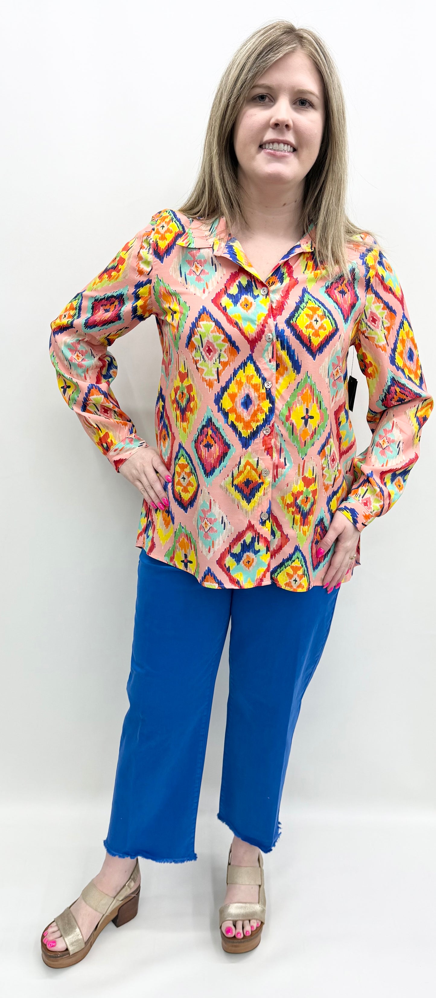 John Mark #J16243BM Pink Print Blouse