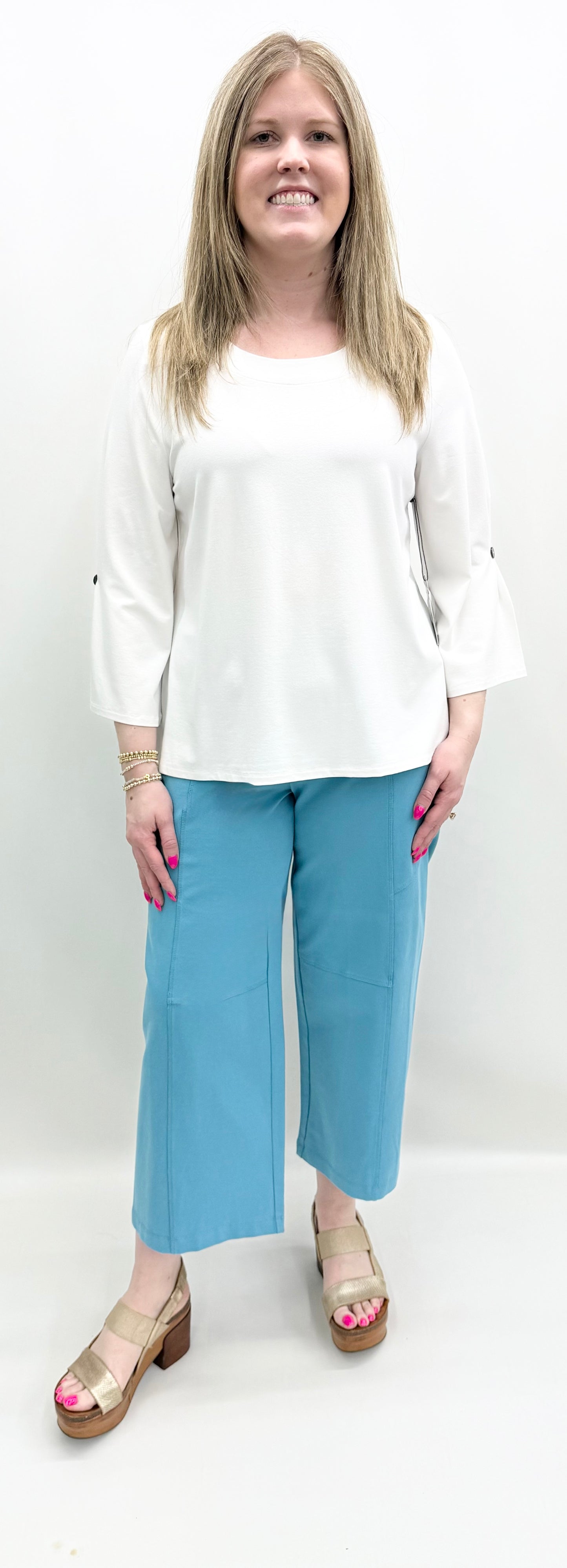 Habitat #55911 White Core Travel Solid Pleated Sleeve Tee