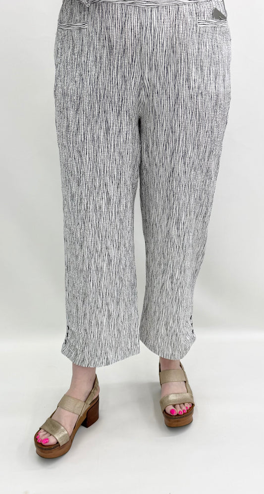 Habitat #22776 White Crinkle Crepe Stripe Pleat Button