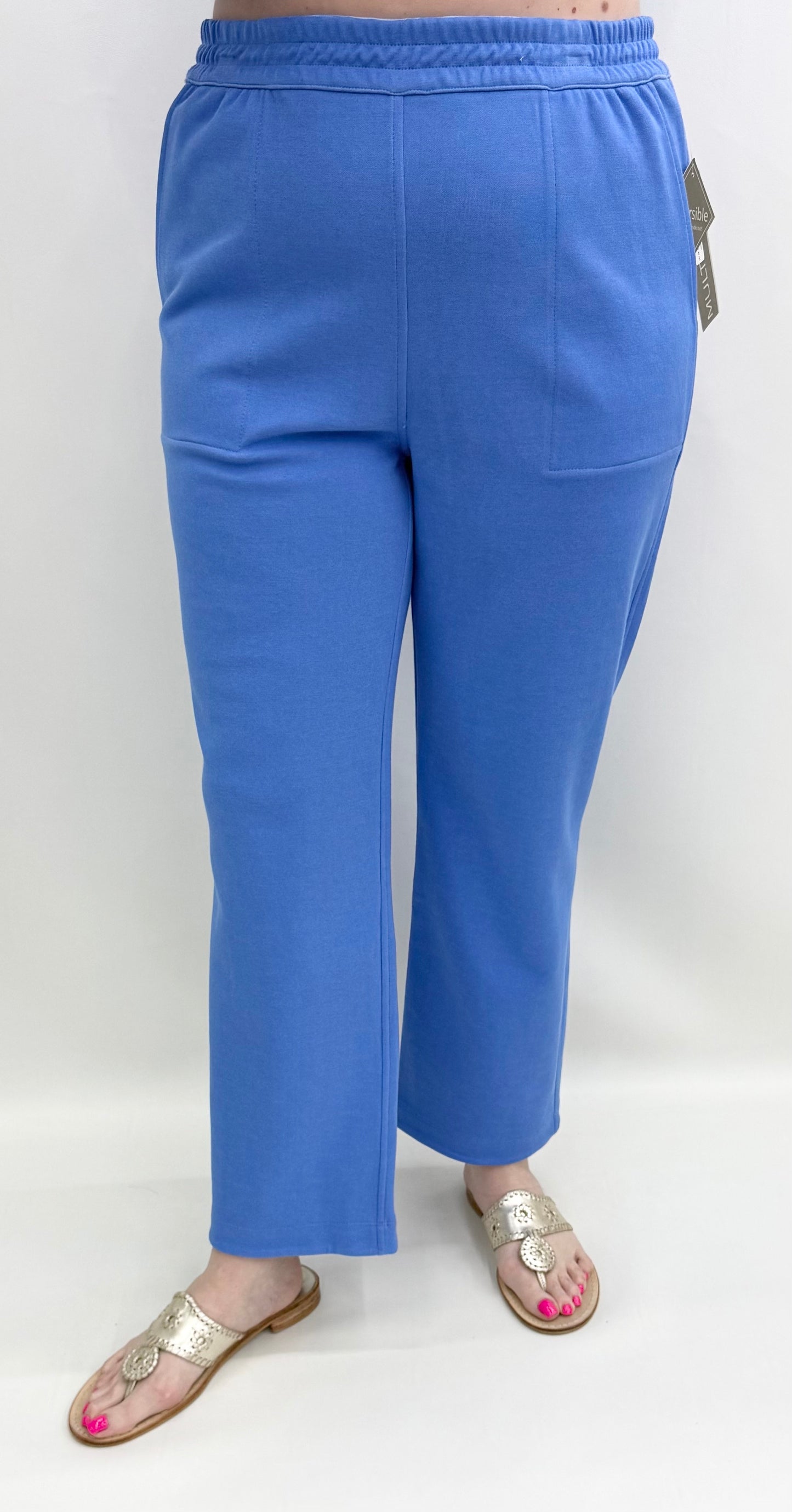 Slim Sation by Multiples #M16302PM Reversible French Blue Reversible Knit Ankle Pant