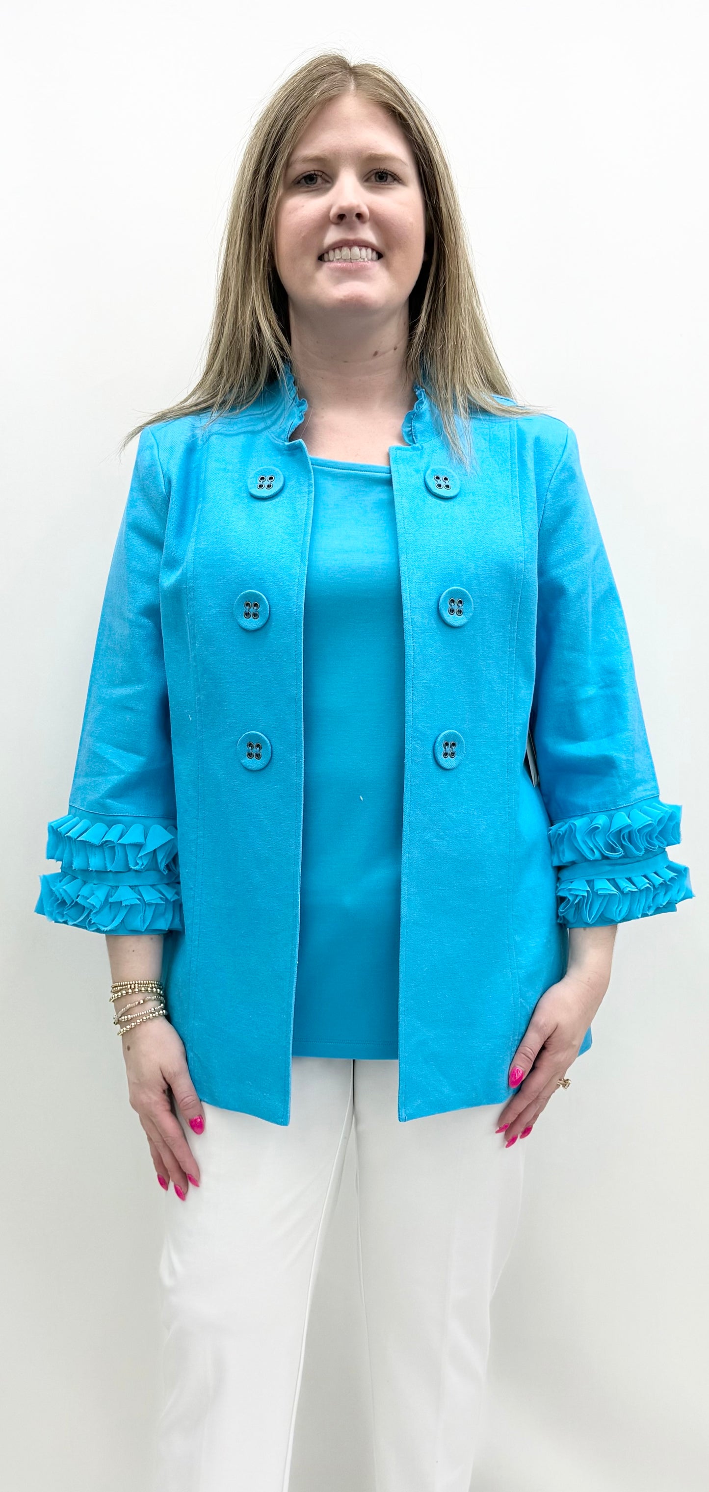 Multiples #M16114JM Vivid Turquoise Linen Blend Jacket