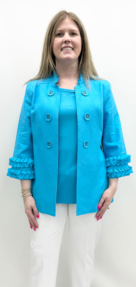 Multiples #M16114JM Vivid Turquoise Linen Blend Jacket