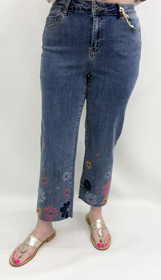 Charlie B. #C5780-431A Medium Blue Embroidery Jean