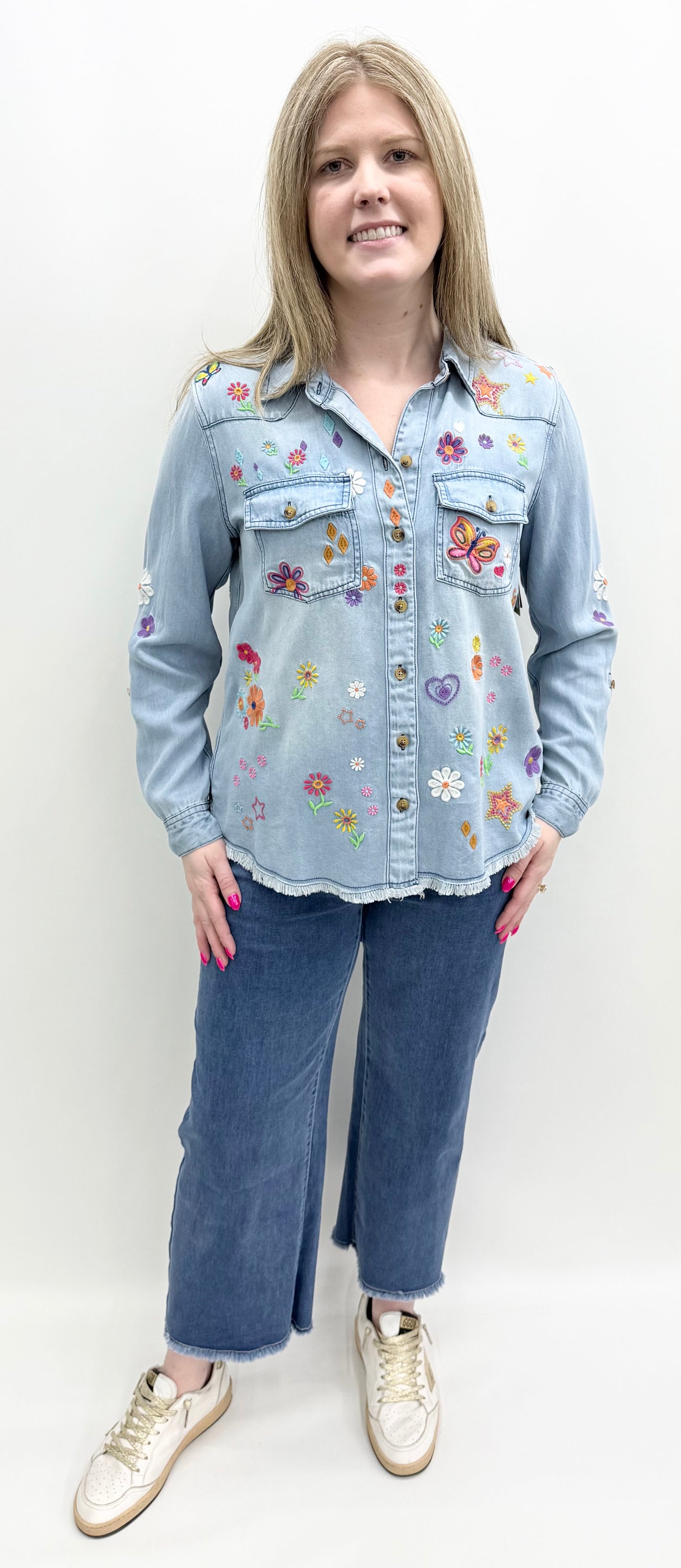 John Mark #J16340BM Floral Embroidery Top