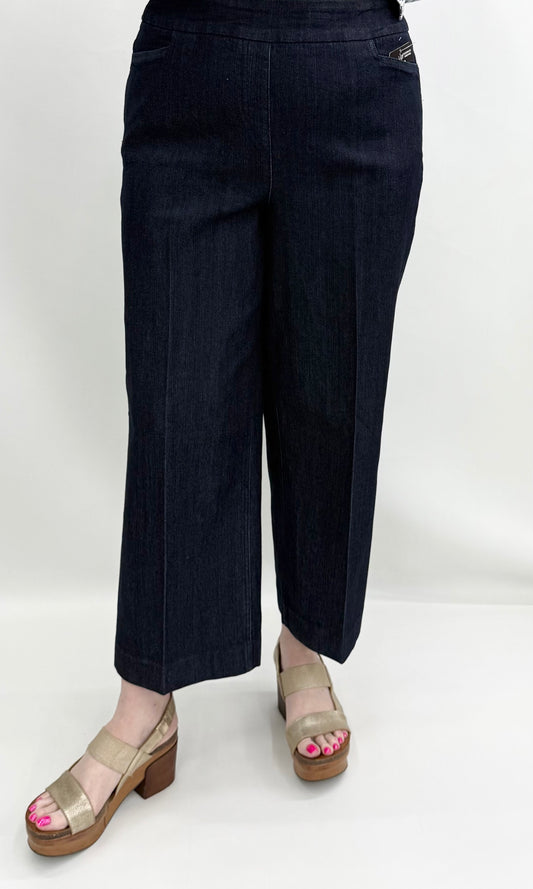 Thin Her #N35106PM Dark Denim Wide Leg Crop Pant