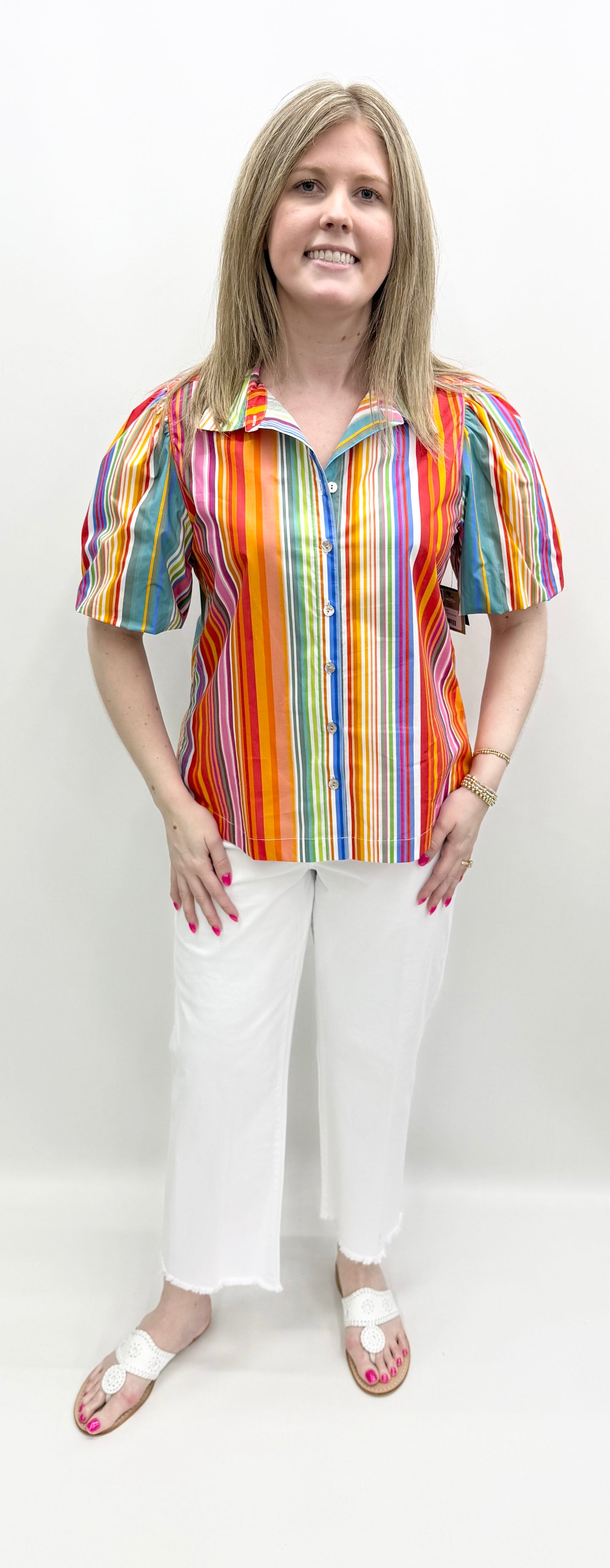 John Mark #J26430BM Stripe Multi Top