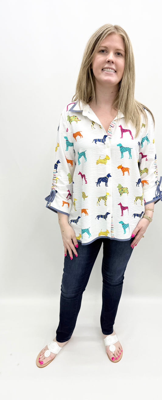 John Mark #J26433BM Dog Print Blouse