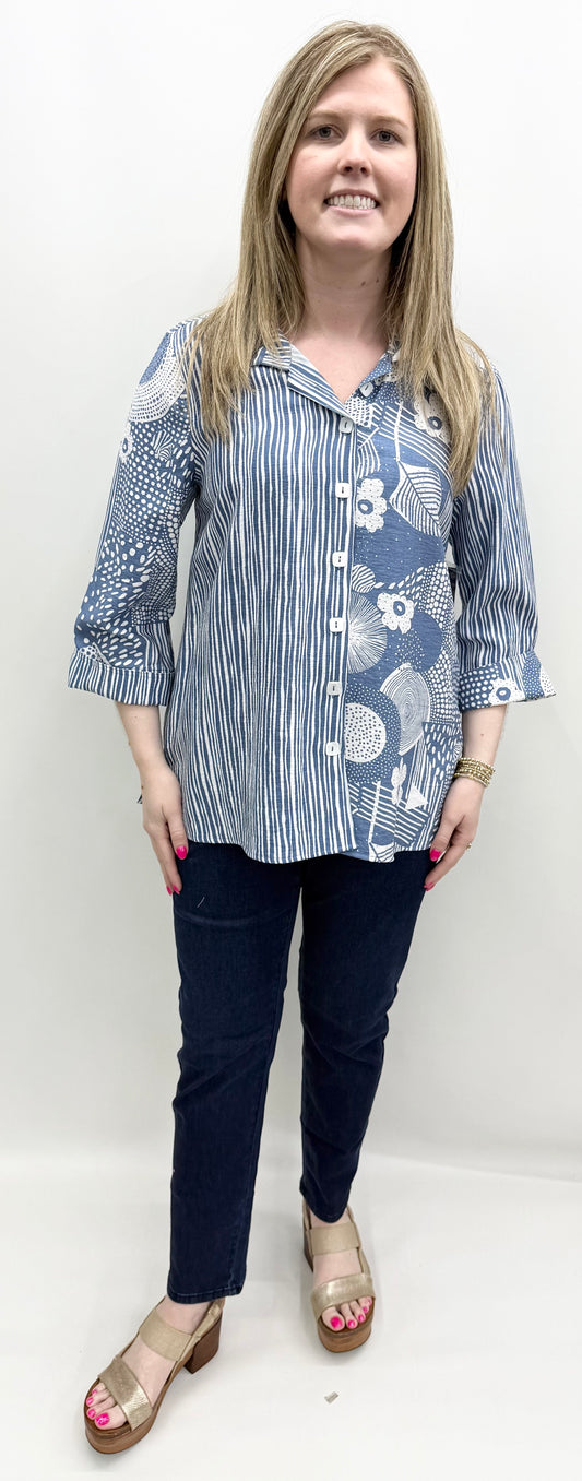Ali Miles #A55118BM Blue Grey Top