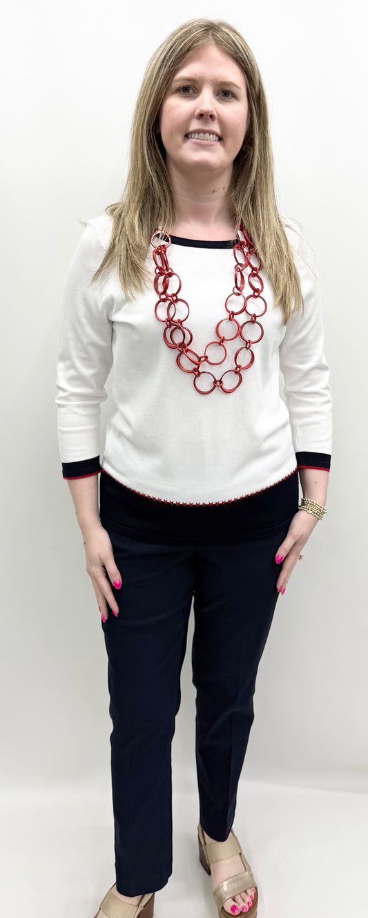 Alison Sheri #A47503 Red, Navy & White Sweater