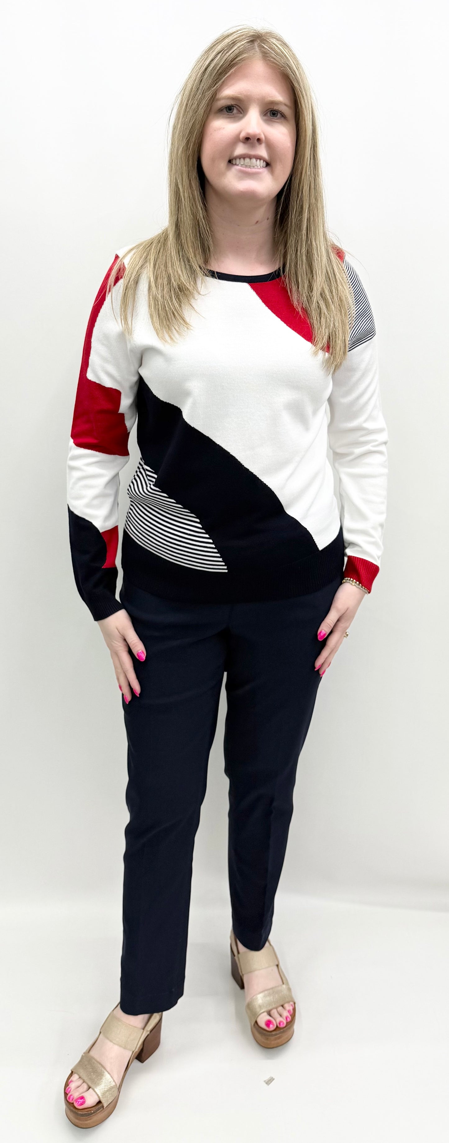 Alison Sheri #A47451 Red, Navy & White Sweater