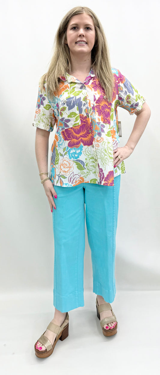 A'la Carte #L16416BM Short Sleeve Button Up Top