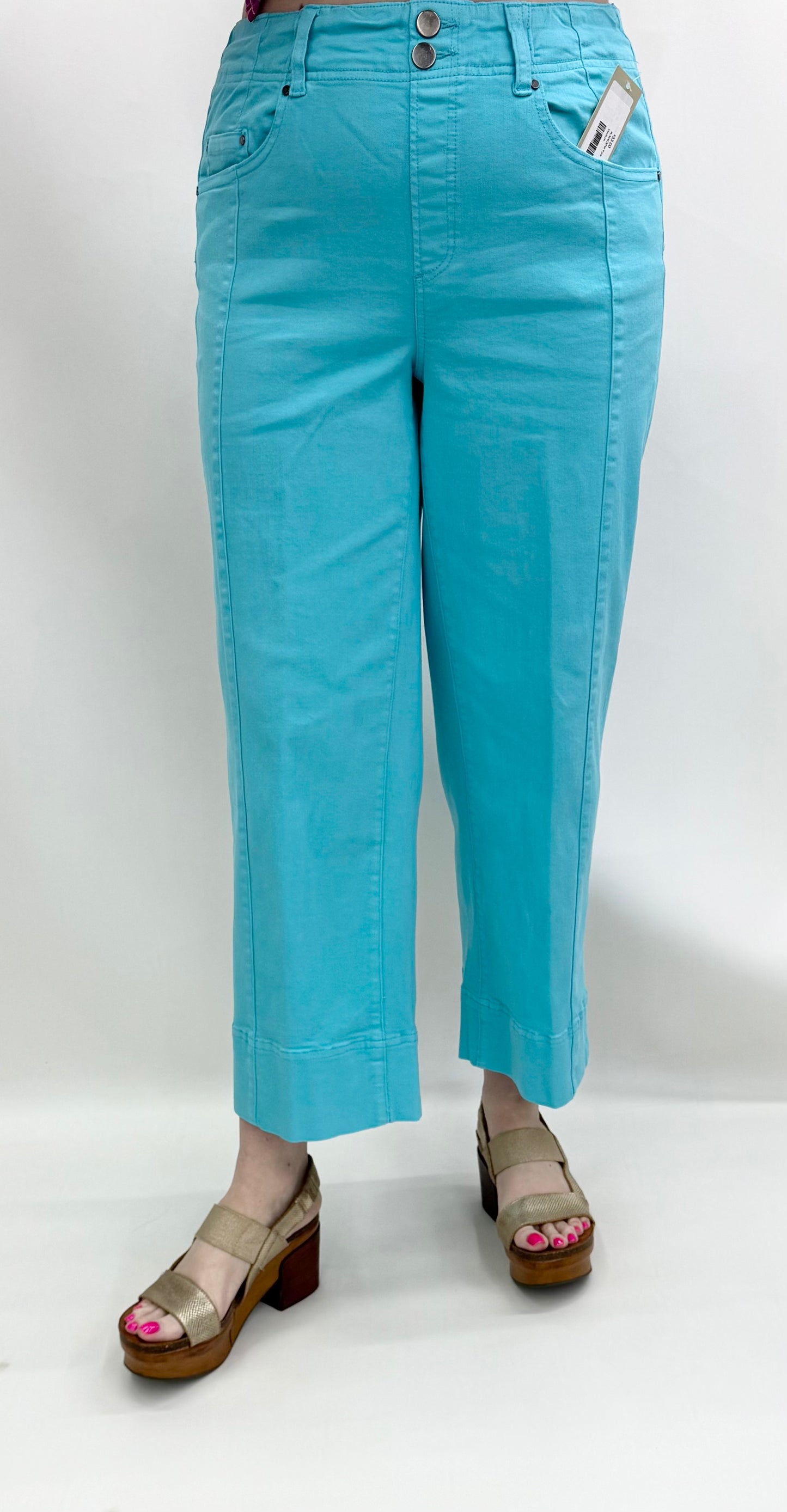 Thin Her by A'la Carte #L16403PM Turquoise Wide Leg Crop Pant