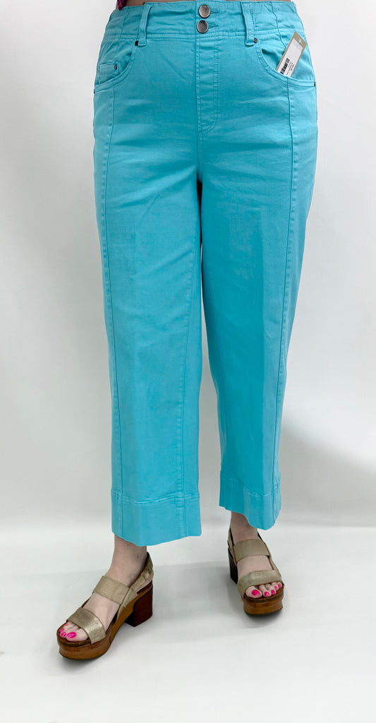 Thin Her by A'la Carte #L16403PM Turquoise Wide Leg Crop Pant