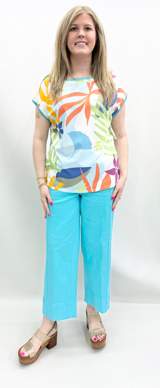 A'la Carte #L16422TM Multi Crochet Printed Top