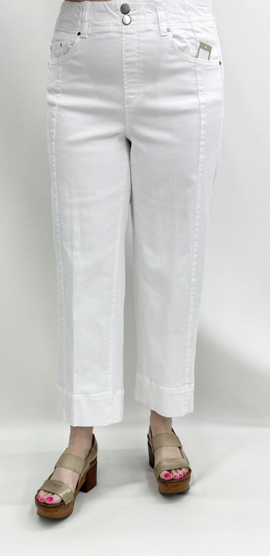 Thin Her by A'la Carte #L16403PM White Pull On Wide Leg Pant