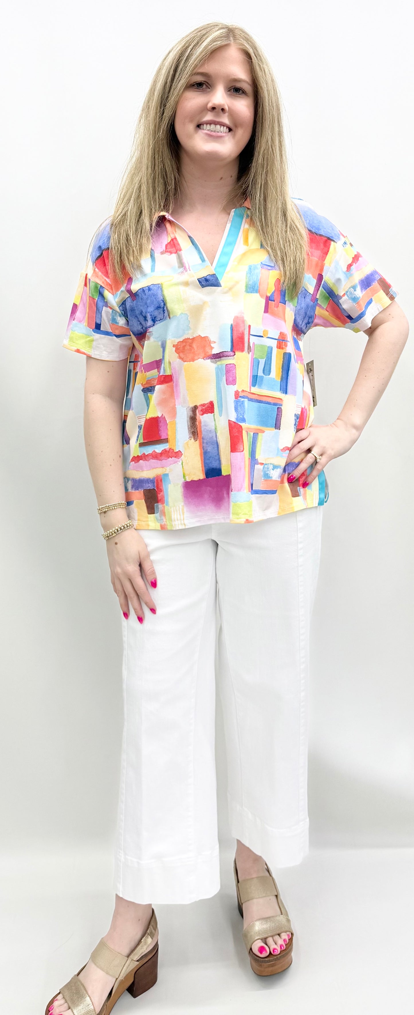A'la Carte #L16414TM  Short Sleeve Polo Collar Knit  Top