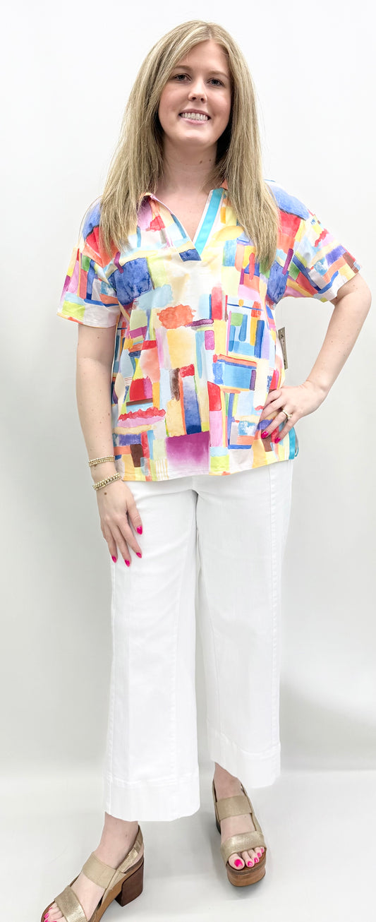 A'la Carte #L16414TM  Short Sleeve Polo Collar Knit  Top