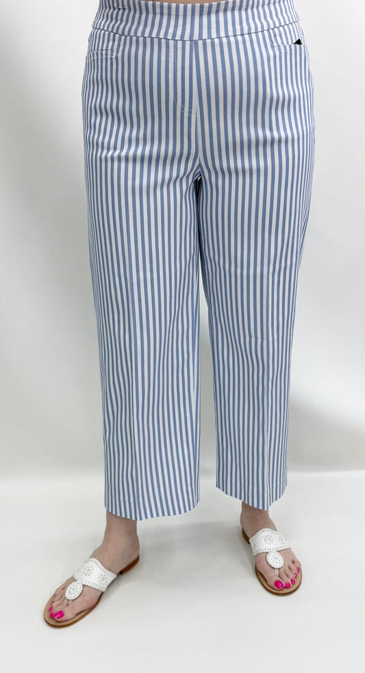 Thin Her by A'la Carte #N16103PM Blue Stripe Wide Leg Crop Pant
