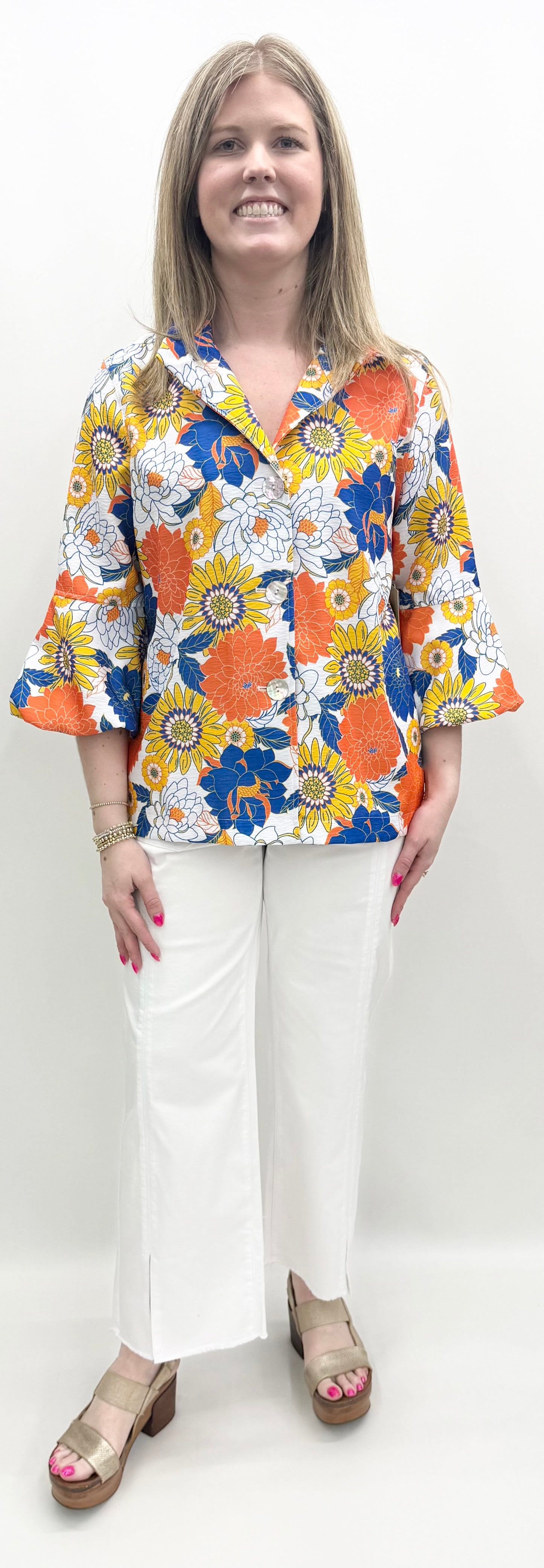 Multiples #M26110JM Floral Jacket with Wire Collar