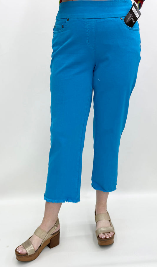 Slim Sation by Multiples #M26718PM Bright Turquoise Fringe Ankle Pant