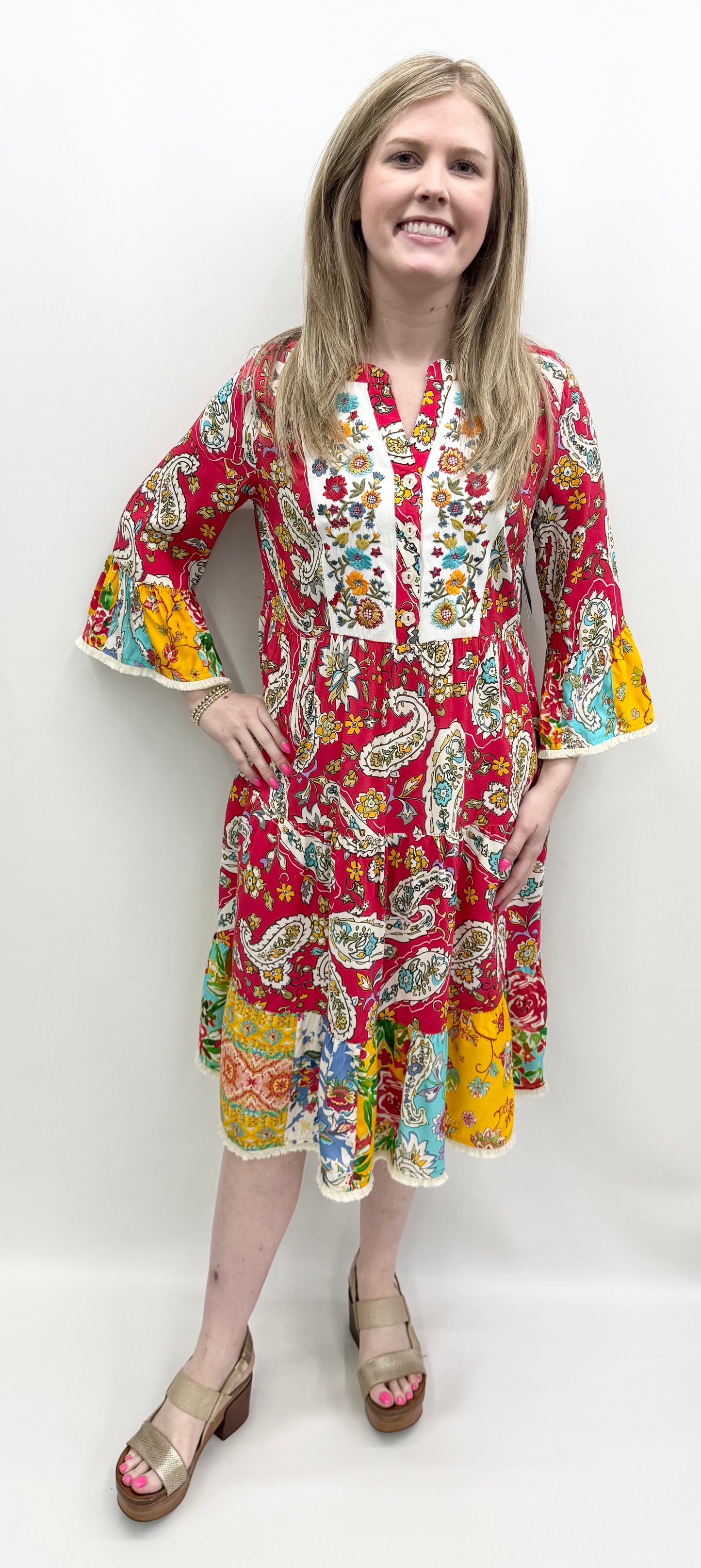 John Mark #J26553DM Red Floral Midi Dress