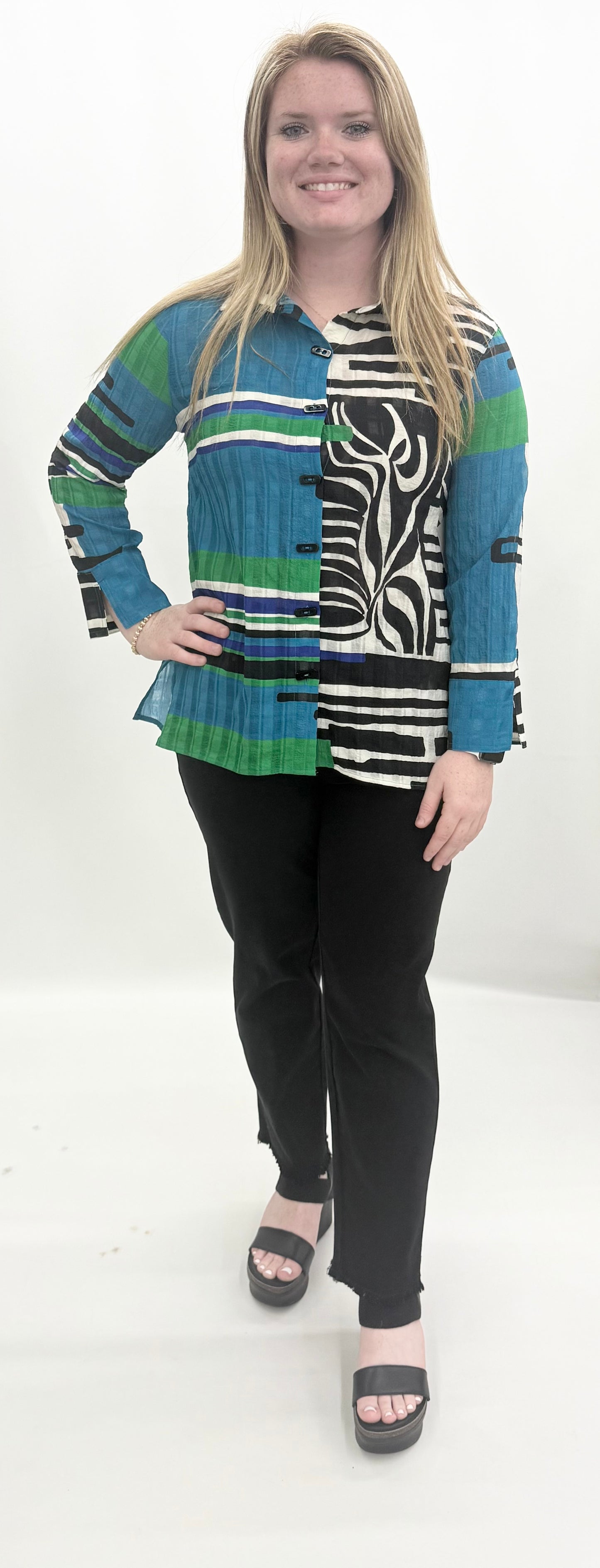 Multiples #M36606BM Shadow Check Woven Blouse