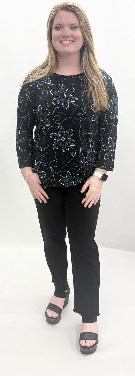 Multiples #M36106TM Floral Dot Scoop Neck Print Top
